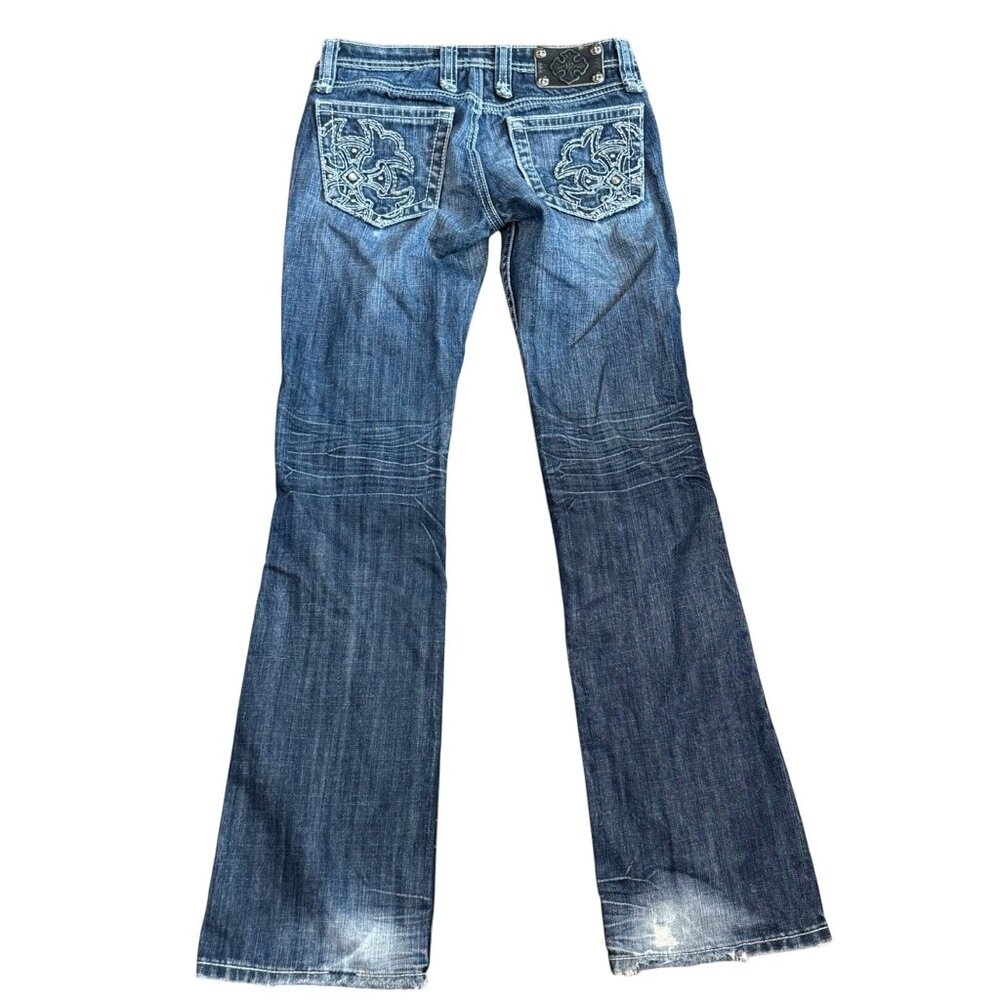 Miss Me Bootcut Jeans Womens Size 26 Medium Wash Embroidered Design Denim Pants